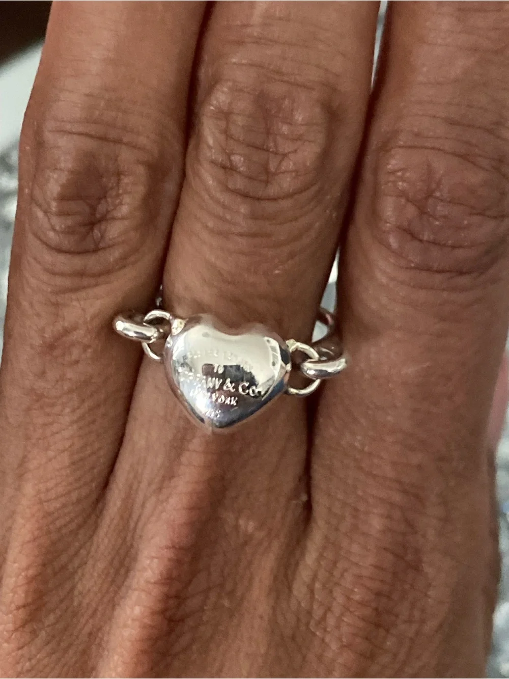 Sterling Silver Heart Tag Link Ring - Silver